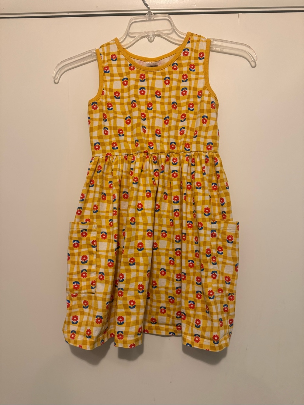 Yellow Floral Gingham Kids Dress